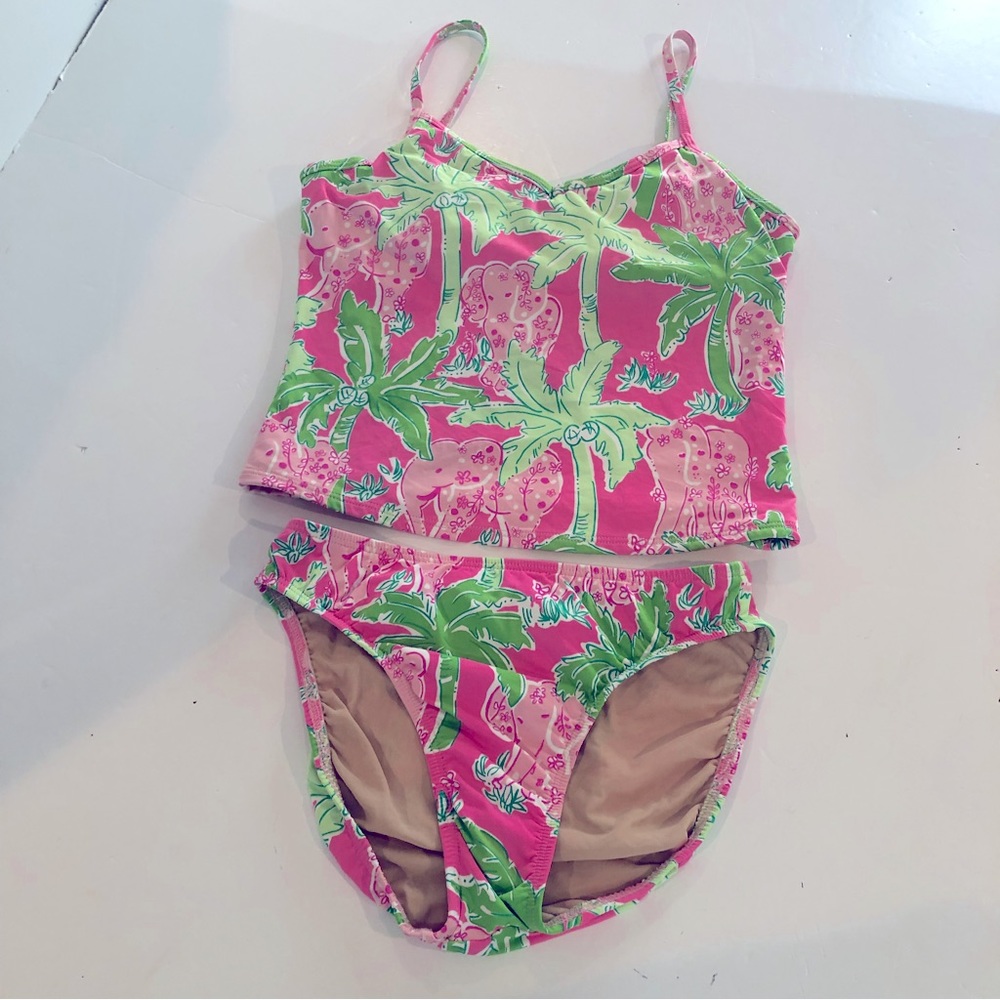 LILLY PULITZER Vintage White Label Elephant Print 2 Piece SWIMSUIT 4